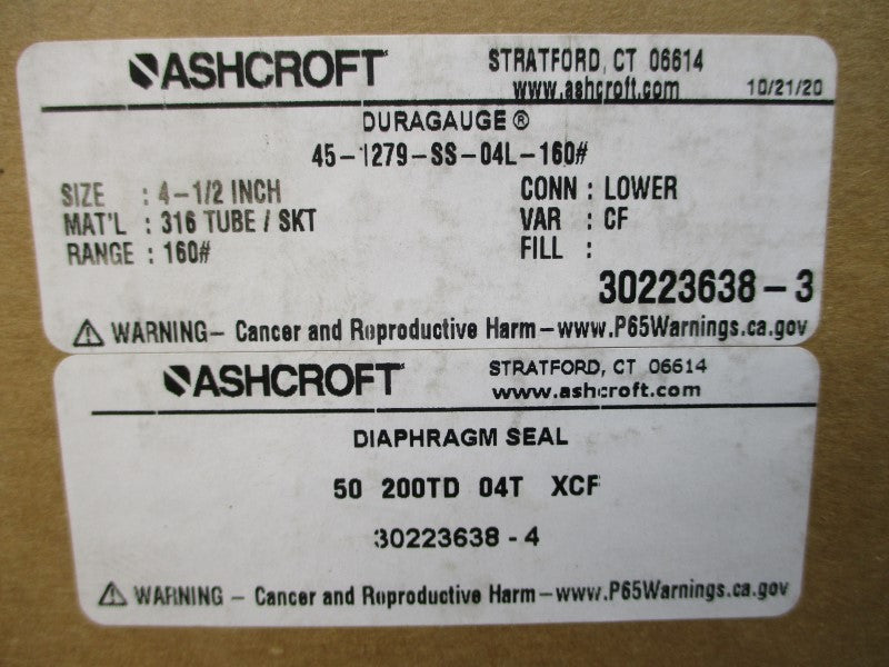 ASHCROFT 45-1279-SS-04L-160# 4-1/2" NSFS