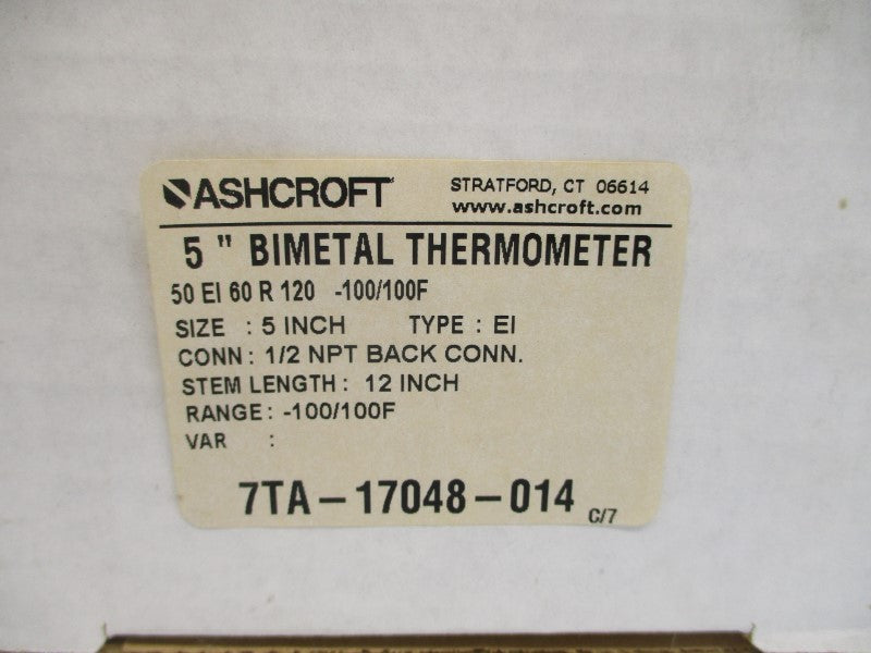ASHCROFT 50EI60R120 -100/100'F 5" STEM12 NSMP
