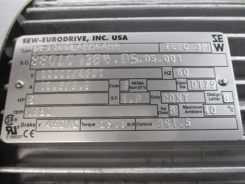 SEW-EURODRIVE DFT100L4BM64HR 230/460V 13.6/6.8A NSNP
