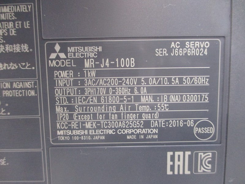 MITSUBISHI MR-J4-100B 200-240VAC 5.0/10.5A NSMP