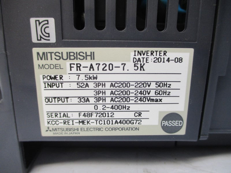 MITSUBISHI FR-A720-7.5K 200-240VAC 52A NSMP