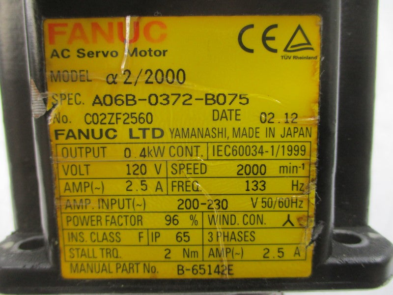 FANUC A06B-0372-B075 120VAC 2.5A (MISSING ENCODER) UNMP