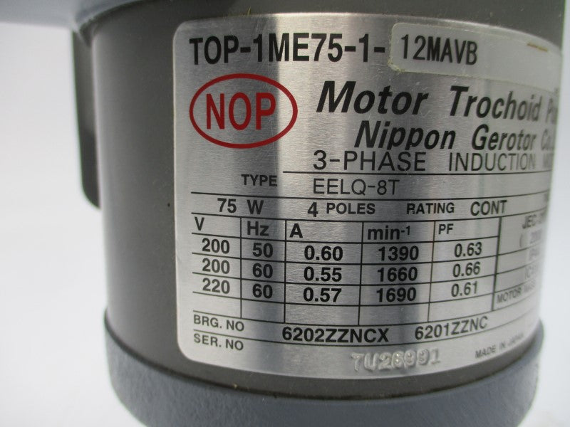 NIPPON TOP-1ME75-1-12MAVB EELQ-8T 200/220V 0.60/0.57A NSNP