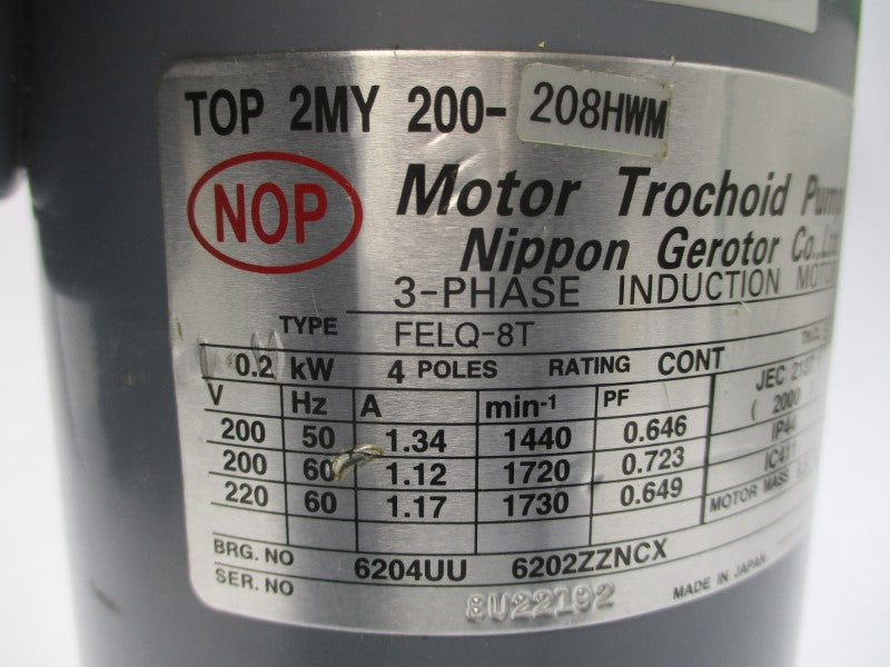 NIPPON TOP2MY200-208HWM FELQ-8T 200/220V 1.34/1.17A (AS PICTURED) NSNP