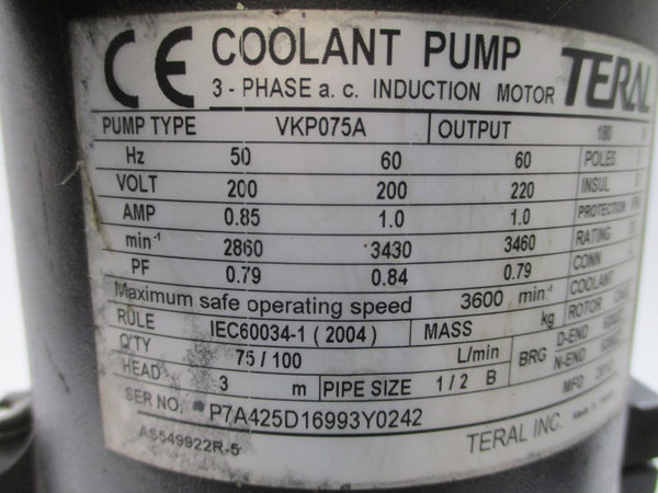 TERAL VKP075A 200/220V 0.85/1.0A NSNP