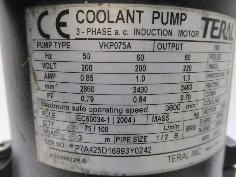 TERAL VKP075A 200/220V 0.85/1.0A NSNP