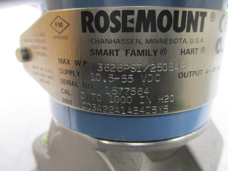 ROSEMOUNT 3051CD3A22A1AB4I5M5 10.5-55VDC 3626PSI NSMP