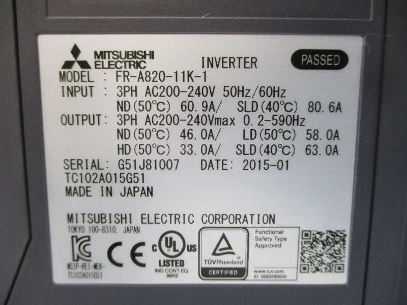 MITSUBISHI FR-A820-11K-1 200-240VAC 60.9A NSMP