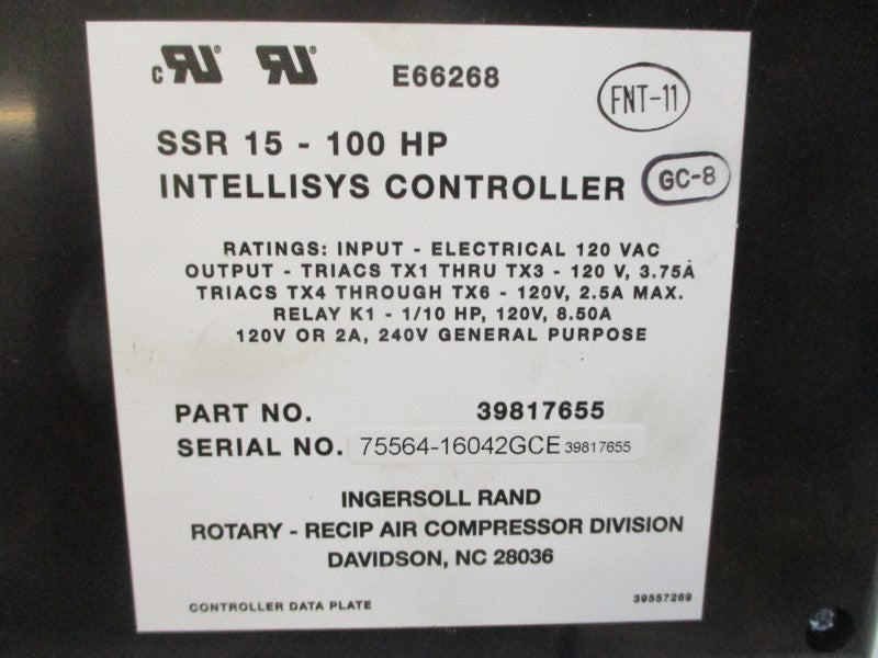 INGERSOLL RAND 39817655 SSR15-100HP 120/240VAC 8.50A NSNP