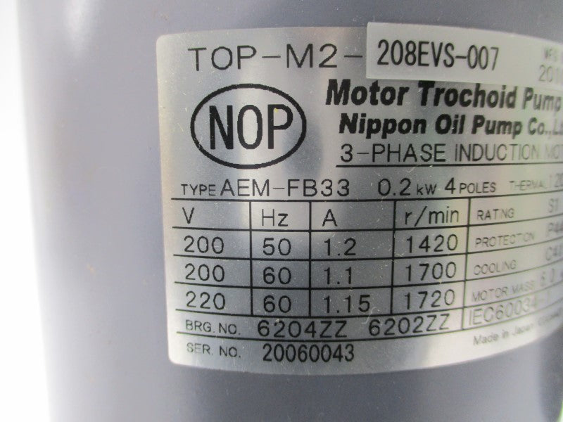 NIPPON TOP-M2-208EVS-007 AEM-FB33 200/220V 1.1/1.2A NSNP