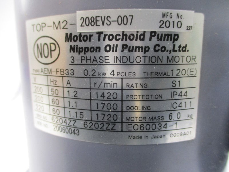 NIPPON TOP-M2-208EVS-007 AEM-FB33 200/220V 1.1/1.2A NSNP