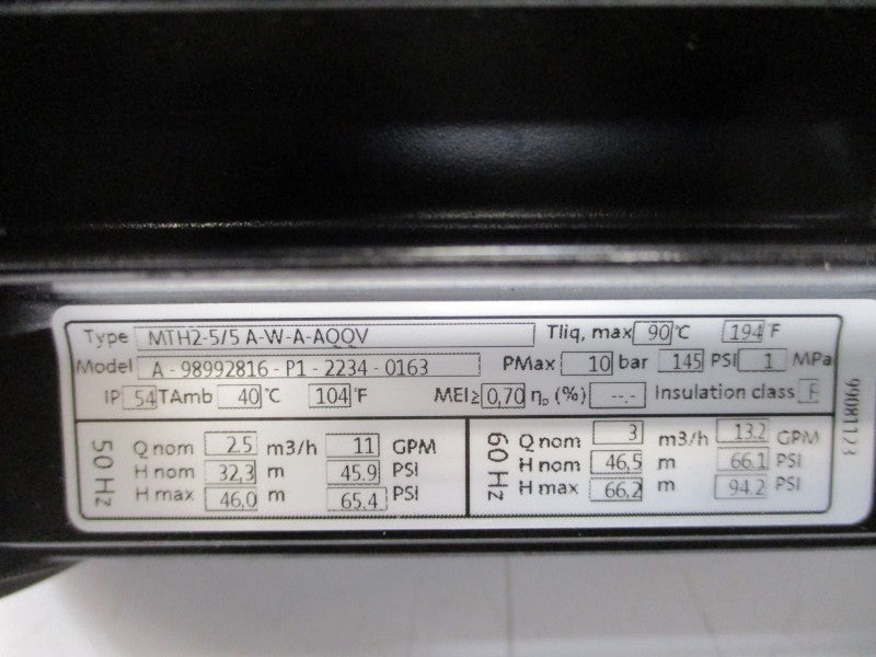GRUNDFOS MTH2-5/5A-W-A-AQQV 200-220/346-380V 3.2-2.95/1.82-1.7A NSMP
