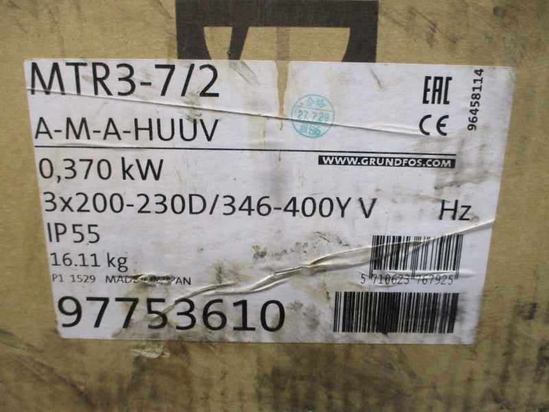 GRUNDFOS MTR3-7/2A-M-A-HUUV 200-230/346-400V 1.65-1.50/0.96-0.87A NSMP