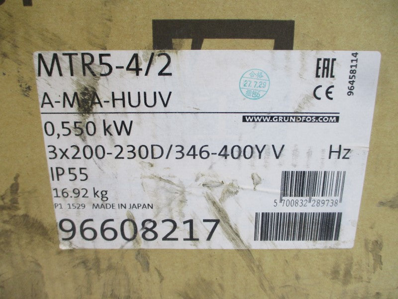 GRUNDFOS MTR5-4/2A-M-A-HUUV 200-230/346-400V 2.36-2.14/1.36-1.24A NSMP