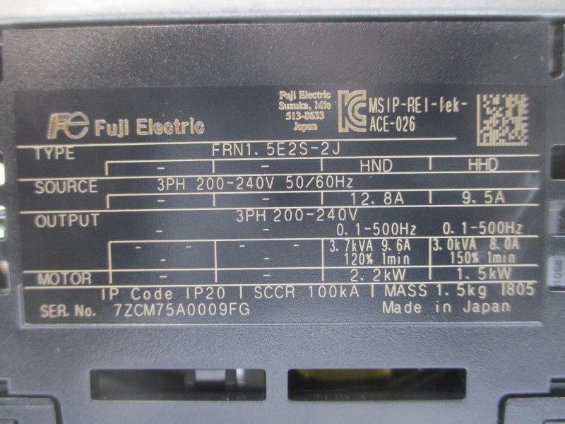 FUJI ELECTRIC FRN1.5E2S-2J 200-240V 12.8/9.5A NSMP