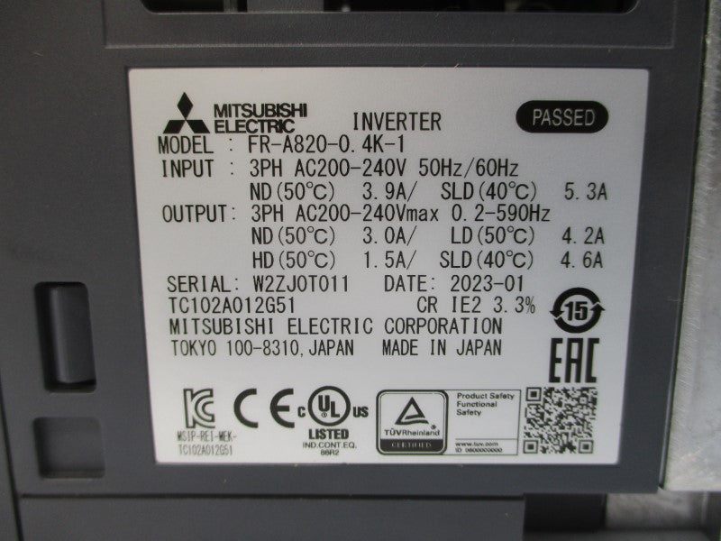 MITSUBISHI FR-A820-0.4K-1 200-240VAC 3.9/5.3A NSMP