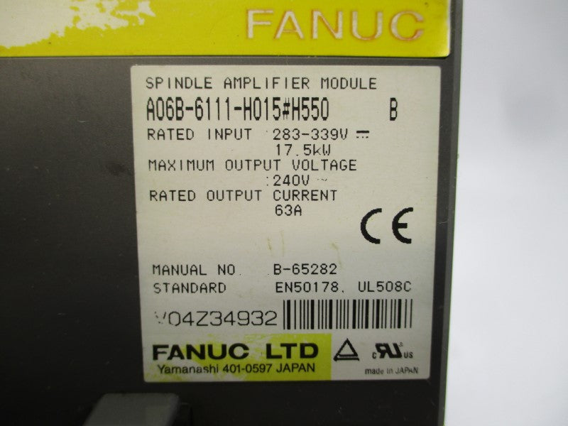 FANUC A06B-6111-H015#H550 283-339V 63A (MISSING COVER) UNMP