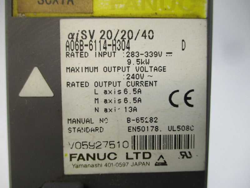 FANUC A06B-6114-H304 283-339V 6.5/13A (MISSING BATTERY) UNMP