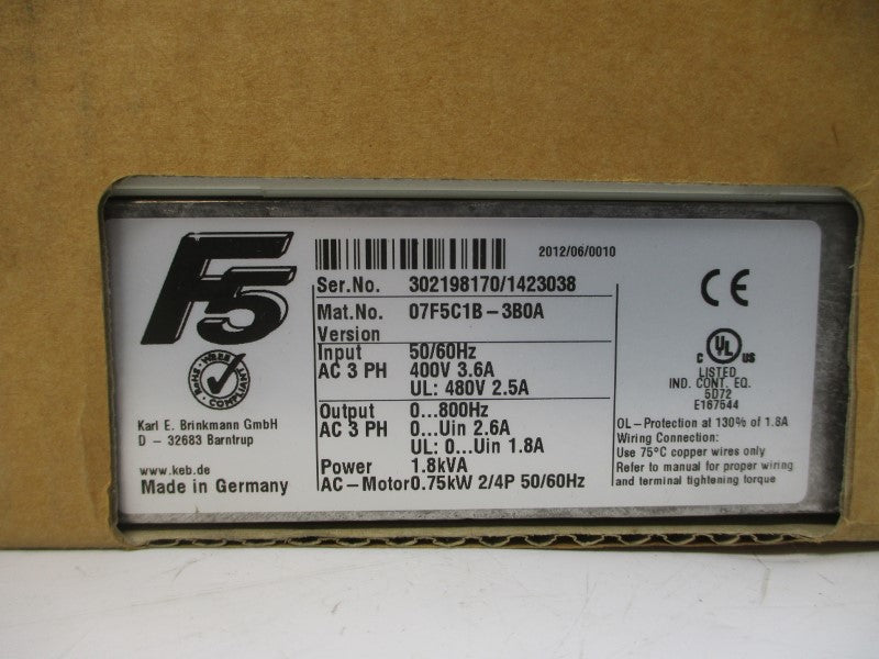 KEB 07F5C1B-3B0A 400/480VAC 2.5/3.6A NSMP