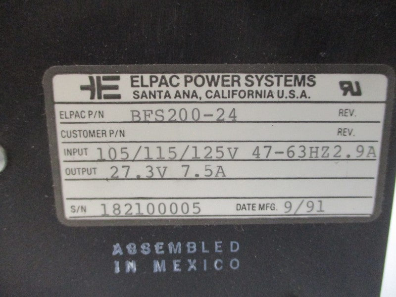 ELPAC POWER SYSTEMS BFS200-24 105/115/125V 2.9A NSMP