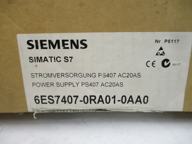 SIEMENS 6ES7407-0RA01-0AA0 120/230VAC 20A NSMP