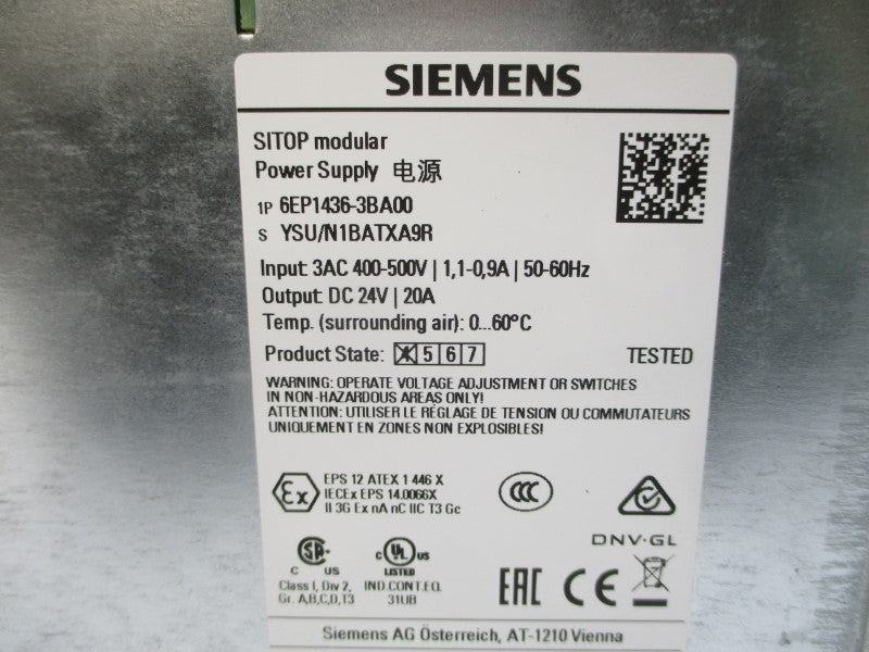 SIEMENS 6EP1436-3BA00 400-500VAC 1.1-0.9A NSMP
