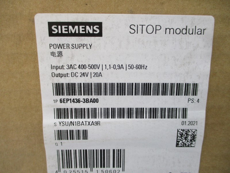 SIEMENS 6EP1436-3BA00 400-500VAC 1.1-0.9A NSMP