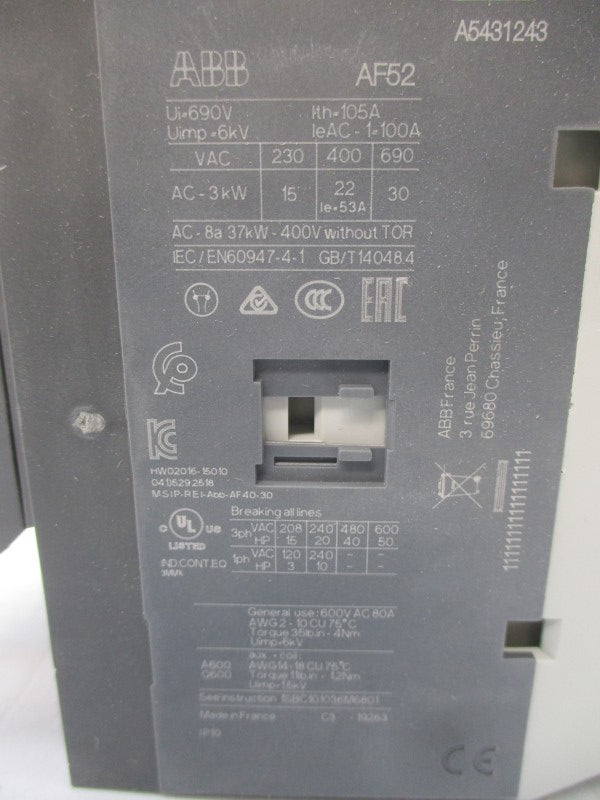 ABB AF52-30-22-13 100-250VDC 105A NSMP