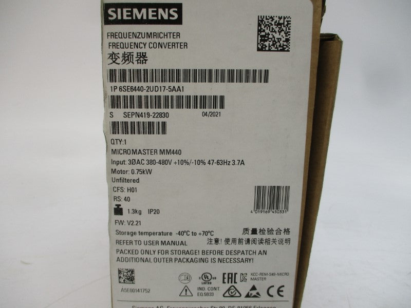 SIEMENS 6SE6440-2UD17-5AA1 380-480VAC 3.7A NSMP