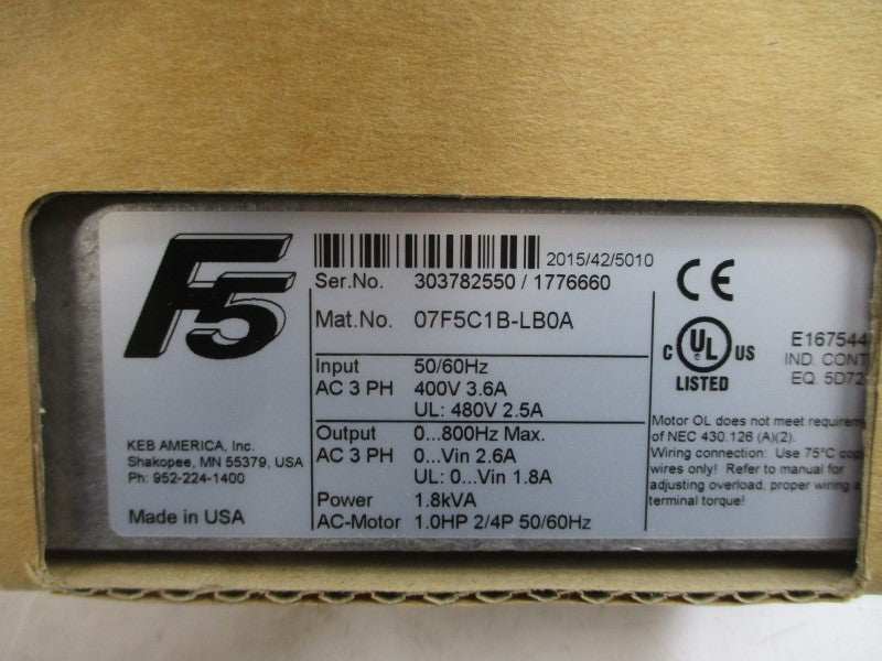 KEB 07F5C1B-LB0A 400/480VAC 2.5/3.6A NSMP