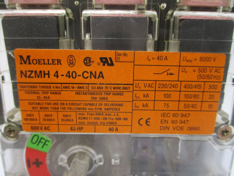 MOELLER NZMH4-40-CNA 600VAC 40A NSMP