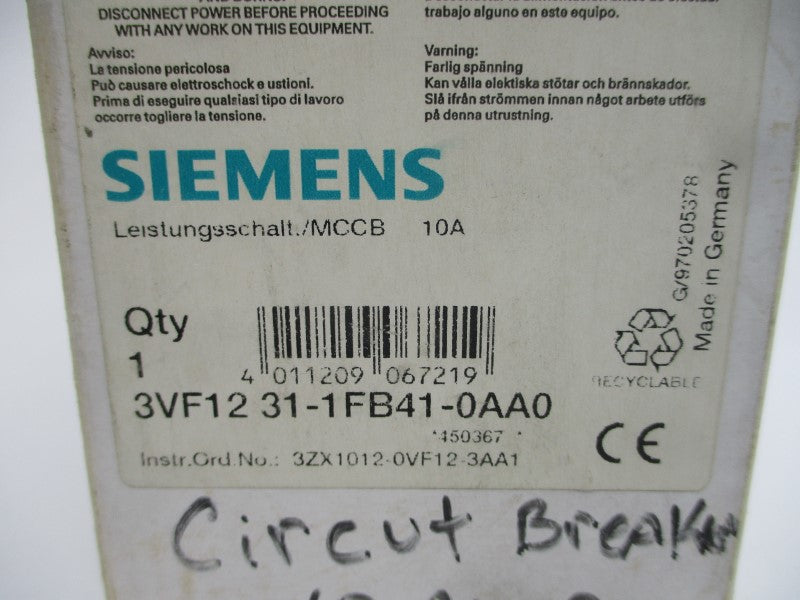 SIEMENS 3VF1231-1FB41-0AA0 600VAC 10A NSMP
