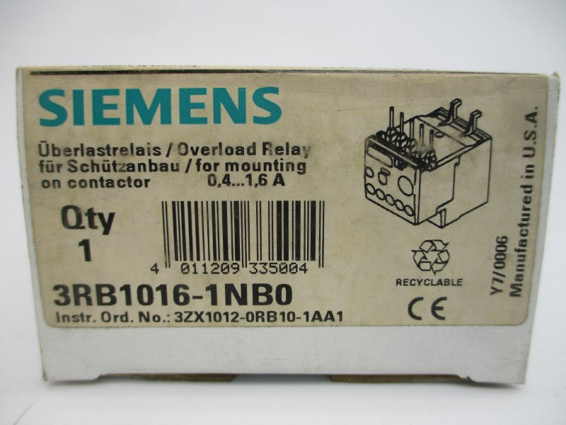 SIEMENS 3RB1016-1NB0 600VAC 0.4-1.6A NSMP