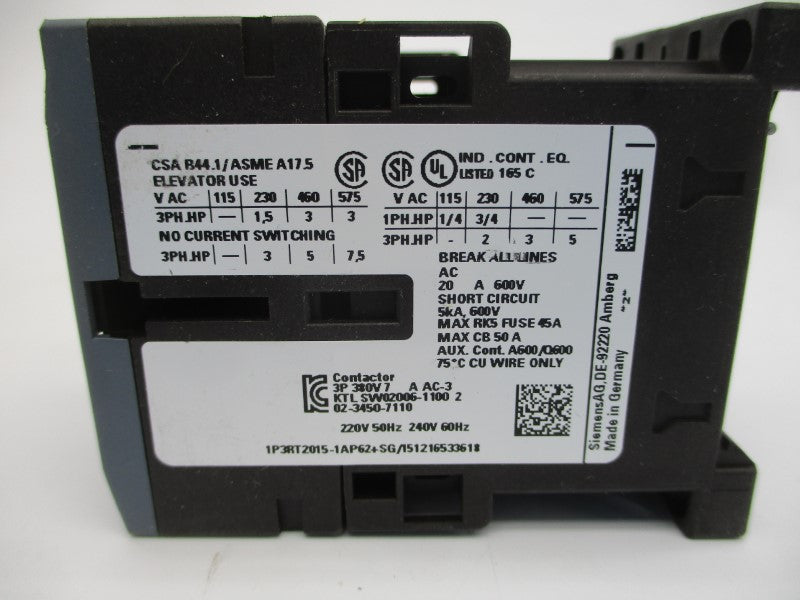 SIEMENS 3RT2015-1AP62 220/240V 18A NSNP