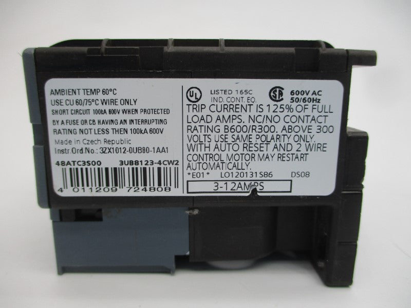 SIEMENS 48ATC3S00 3UB8123-4CW2 600VAC 3-12A NSNP