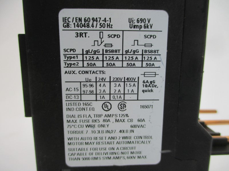 SIEMENS 3RU1136-4BB0 600VAC 14-20A NSNP