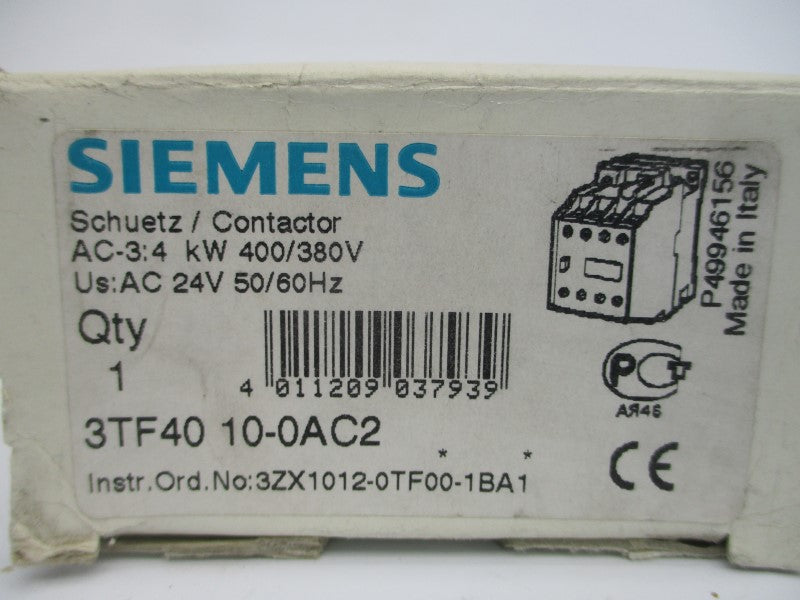 SIEMENS 3TF4010-0AC2 24VAC 20A NSMP