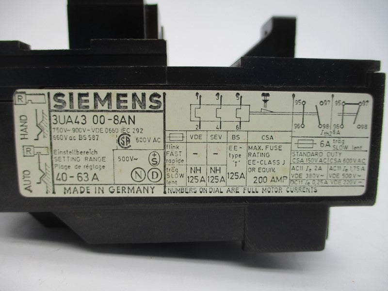 SIEMENS 3UA4300-8AN 660VAC 40-63A NSNP