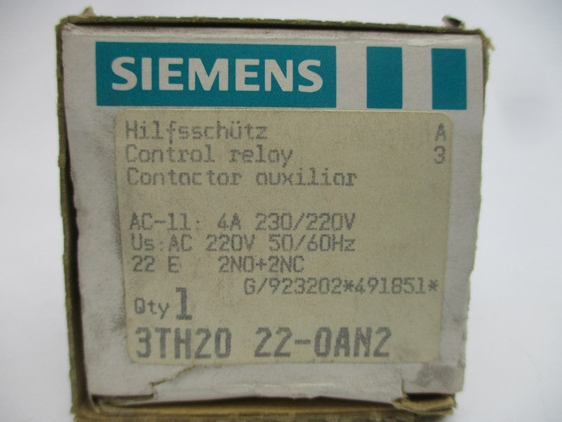 SIEMENS 3TH2022-0AN2 220/230VAC 4A NSMP