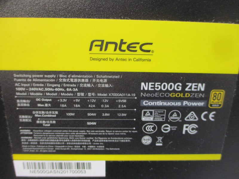 ANTEC NE500GZEN NE500GASN201700053 100-240VAC 6-3A NSMP