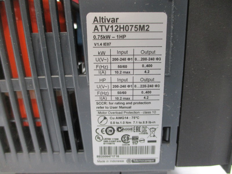SCHNEIDER ELECTRIC ATV12H075M2 200-240VAC 4.2/10.2A NSMP