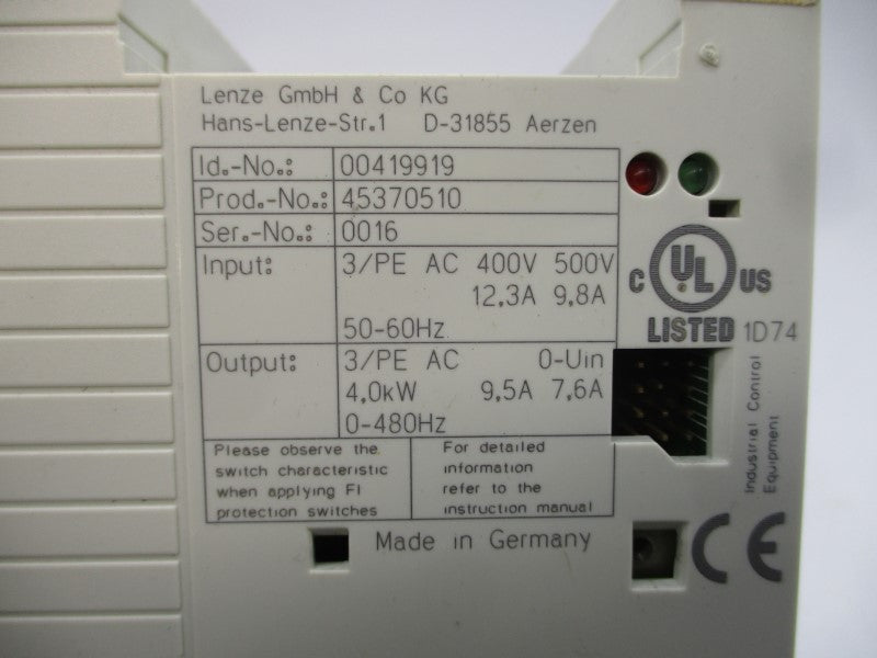 LENZE E82EV402K4B000XXVA14 400/500VAC 12.3/9.8A NSNP