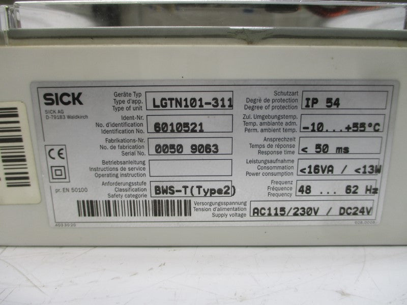 SICK LGTN101-311 6010521 115/230VAC 0.2A NSNP
