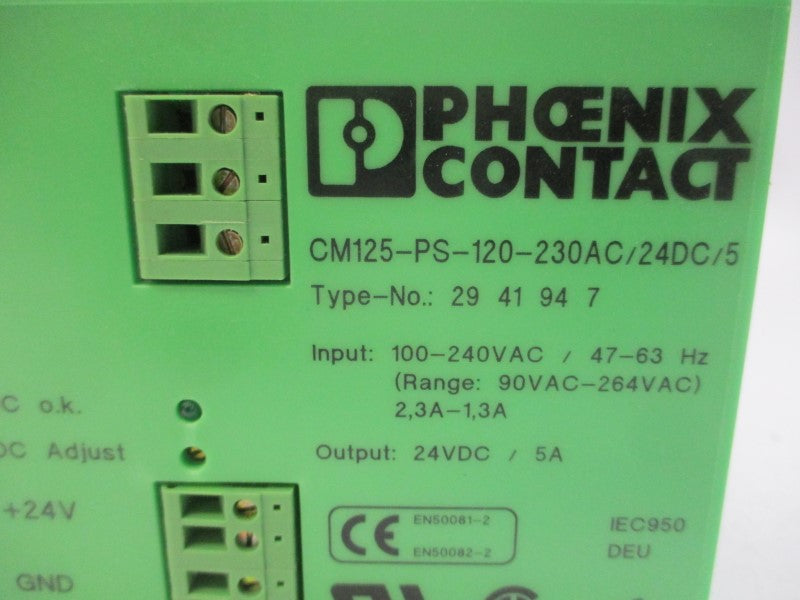 PHOENIX CONTACT CM125-PS-120-230AC/24DC/5 2941947 100-240VAC 2.3-1.3A NSMP