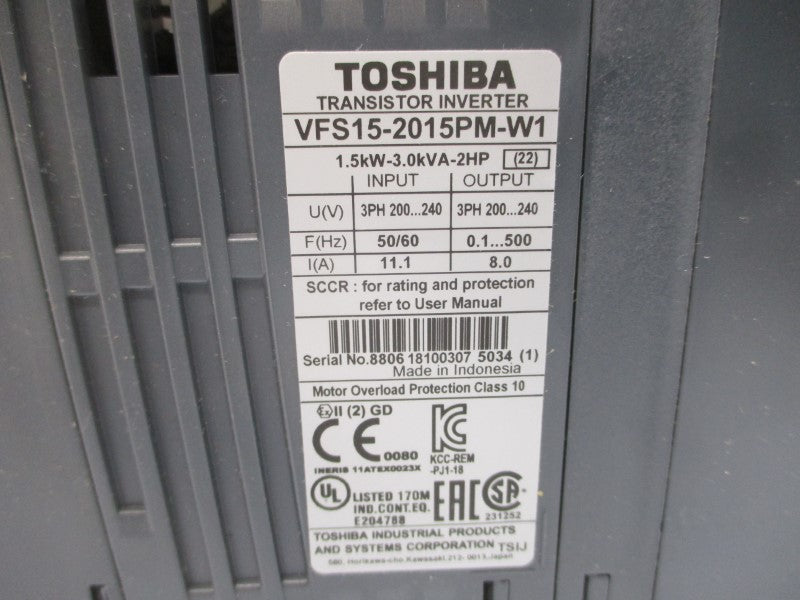 TOSHIBA VFS15-2015PM-W1 200/240V 11.1/8.0A NSMP