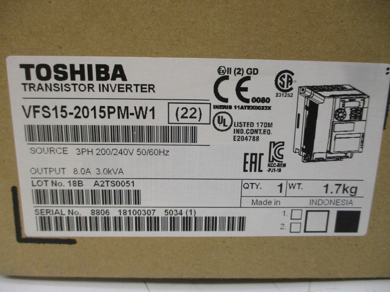 TOSHIBA VFS15-2015PM-W1 200/240V 11.1/8.0A NSMP