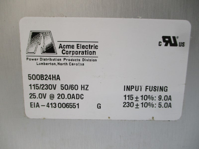 ACME ELECTRIC 500B24HA 115/230V 5.0/9.0A NSMP