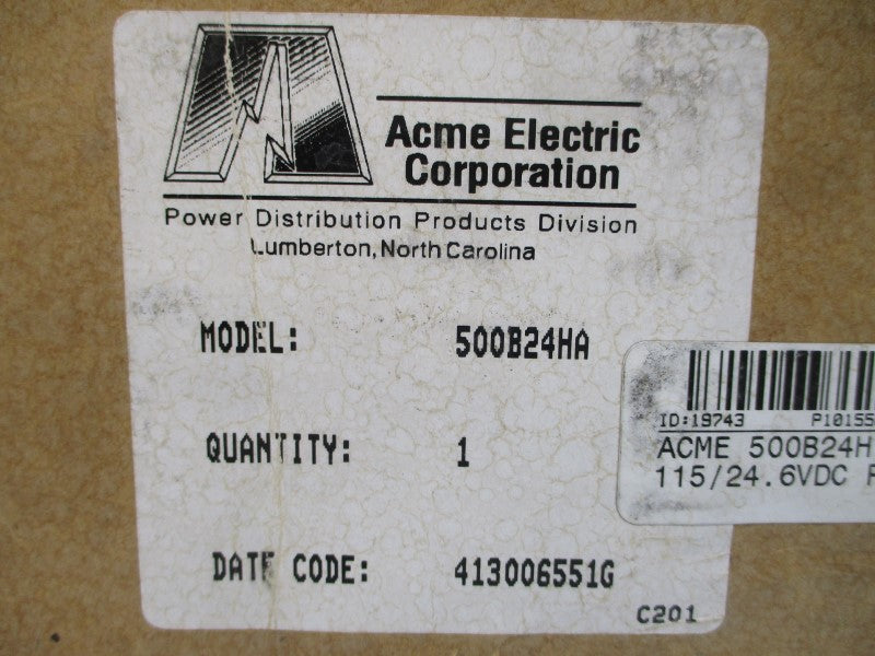 ACME ELECTRIC 500B24HA 115/230V 5.0/9.0A NSMP