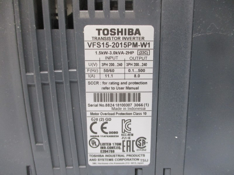 TOSHIBA VFS15-2015PM-W1 200/240V 8.0/11.1A NSMP