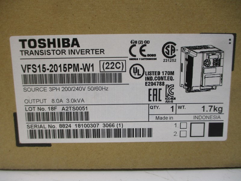 TOSHIBA VFS15-2015PM-W1 200/240V 8.0/11.1A NSMP